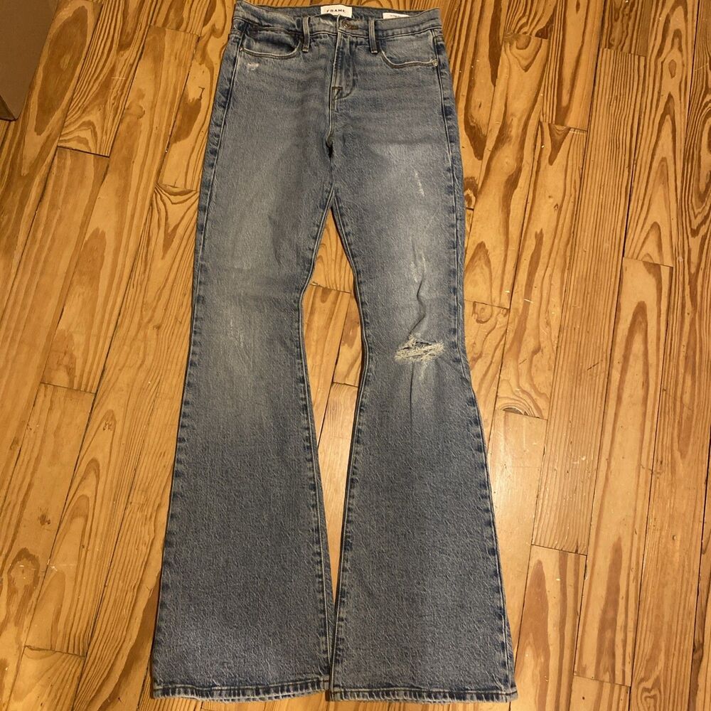 Frame Le High Flare Jeans Womens 25 Light Wash High Rise Stretch Denim 27x32